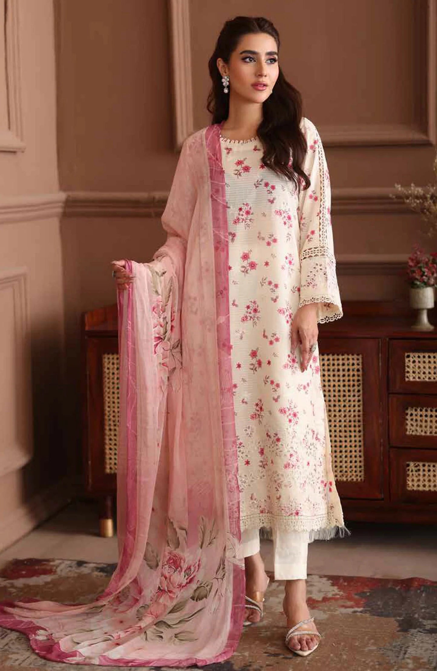 Naira By Johra Embroidered Chikankari + Printed Lawn Unstitched 3Pcs