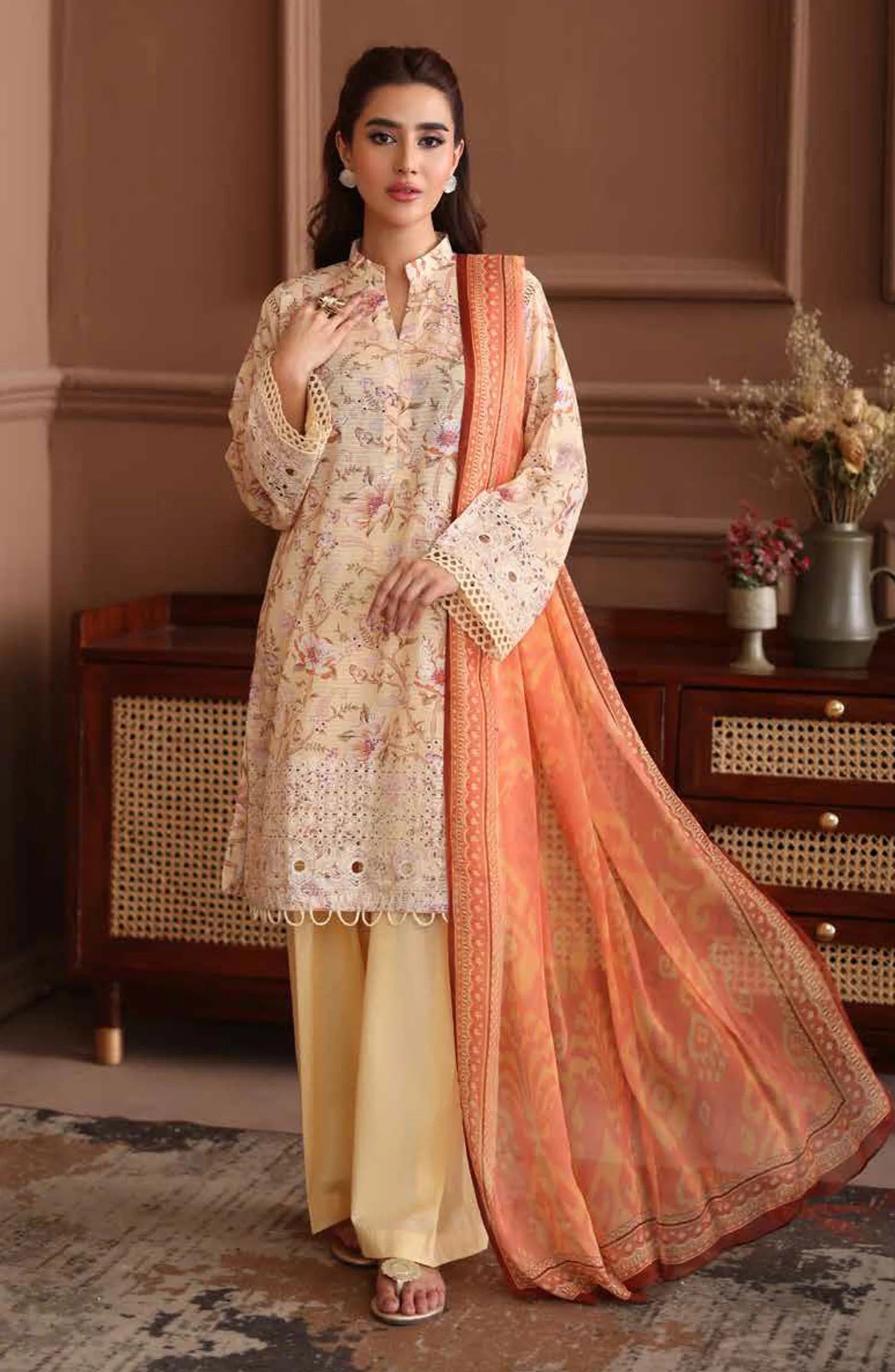 Naira By Johra Embroidered Chikankari + Printed Lawn Unstitched 3Pcs