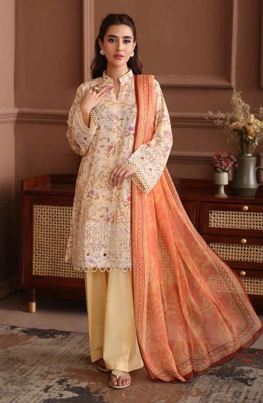 Naira By Johra Embroidered Chikankari + Printed Lawn Unstitched 3Pcs