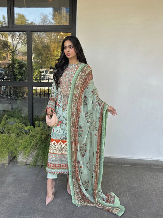 RANGEELI Digital Printed Embroidered Unstitched Lawn 3pcs
