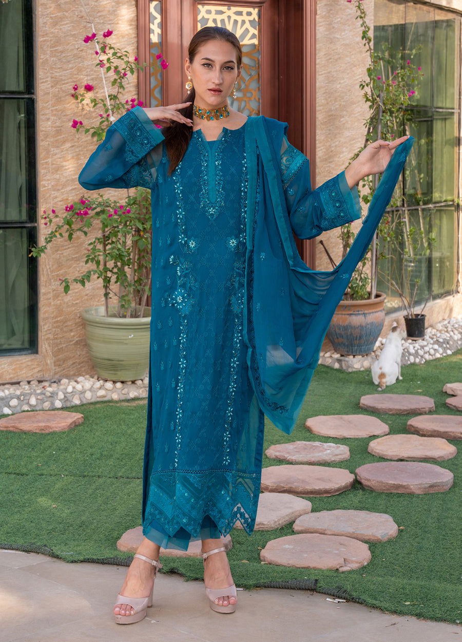 Iqraar  Embroidered Luxury Chiffon Unstitched 3pcs - Jotey