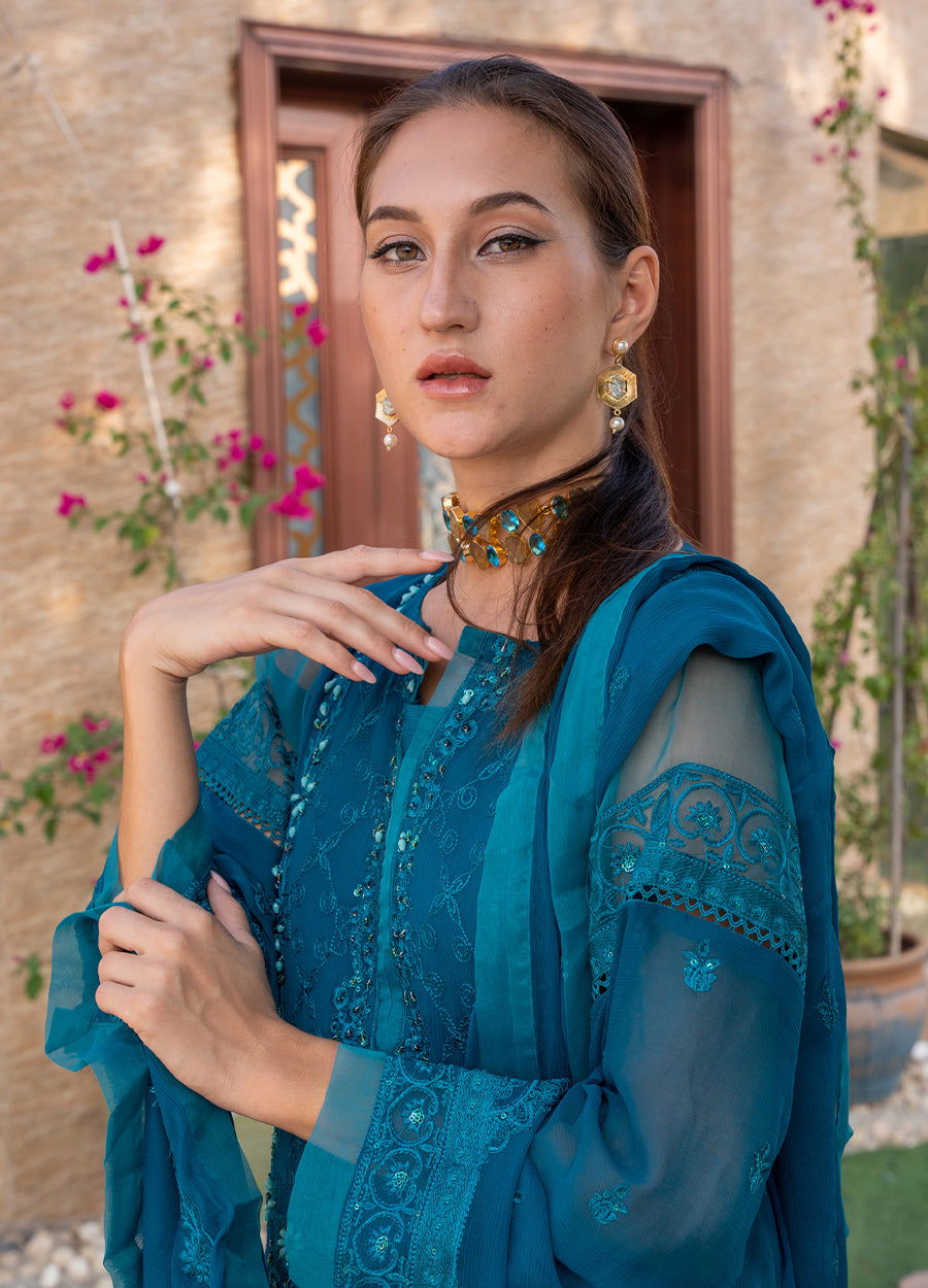 Iqraar  Embroidered Luxury Chiffon Unstitched 3pcs - Jotey