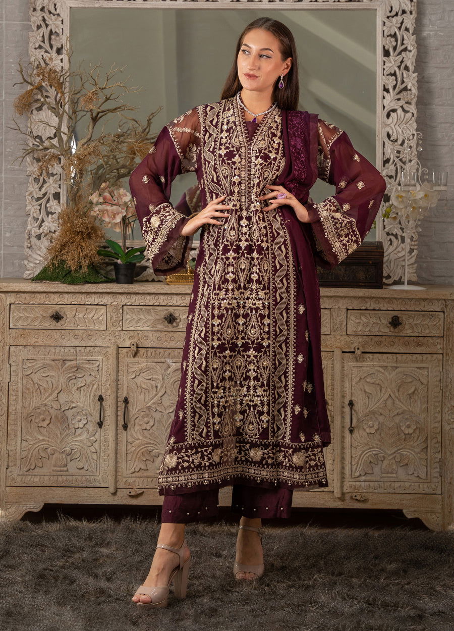 Iqraar  Embroidered Luxury Chiffon Unstitched 3pcs - Jotey