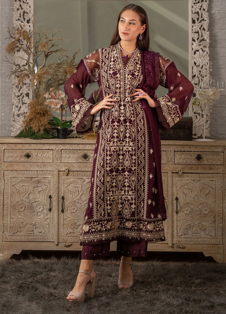 Iqraar  Embroidered Luxury Chiffon Unstitched 3pcs - Jotey