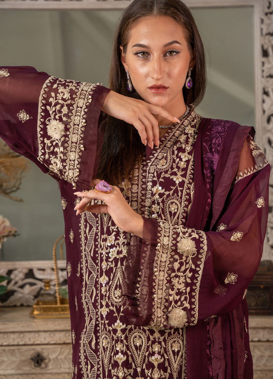 Iqraar  Embroidered Luxury Chiffon Unstitched 3pcs - Jotey