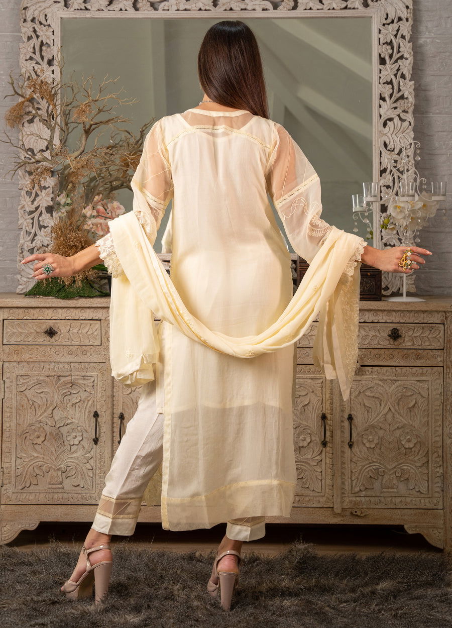 Iqraar  Embroidered Luxury Chiffon Unstitched 3pcs - Jotey