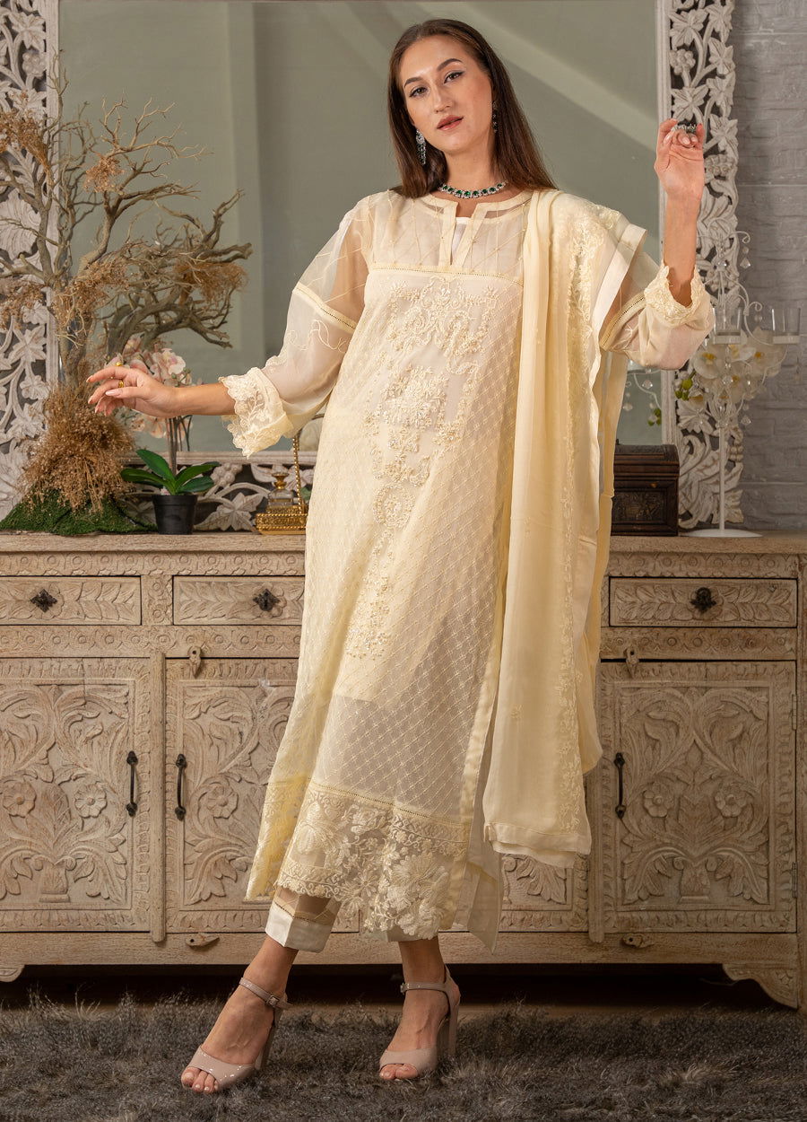 Iqraar  Embroidered Luxury Chiffon Unstitched 3pcs - Jotey