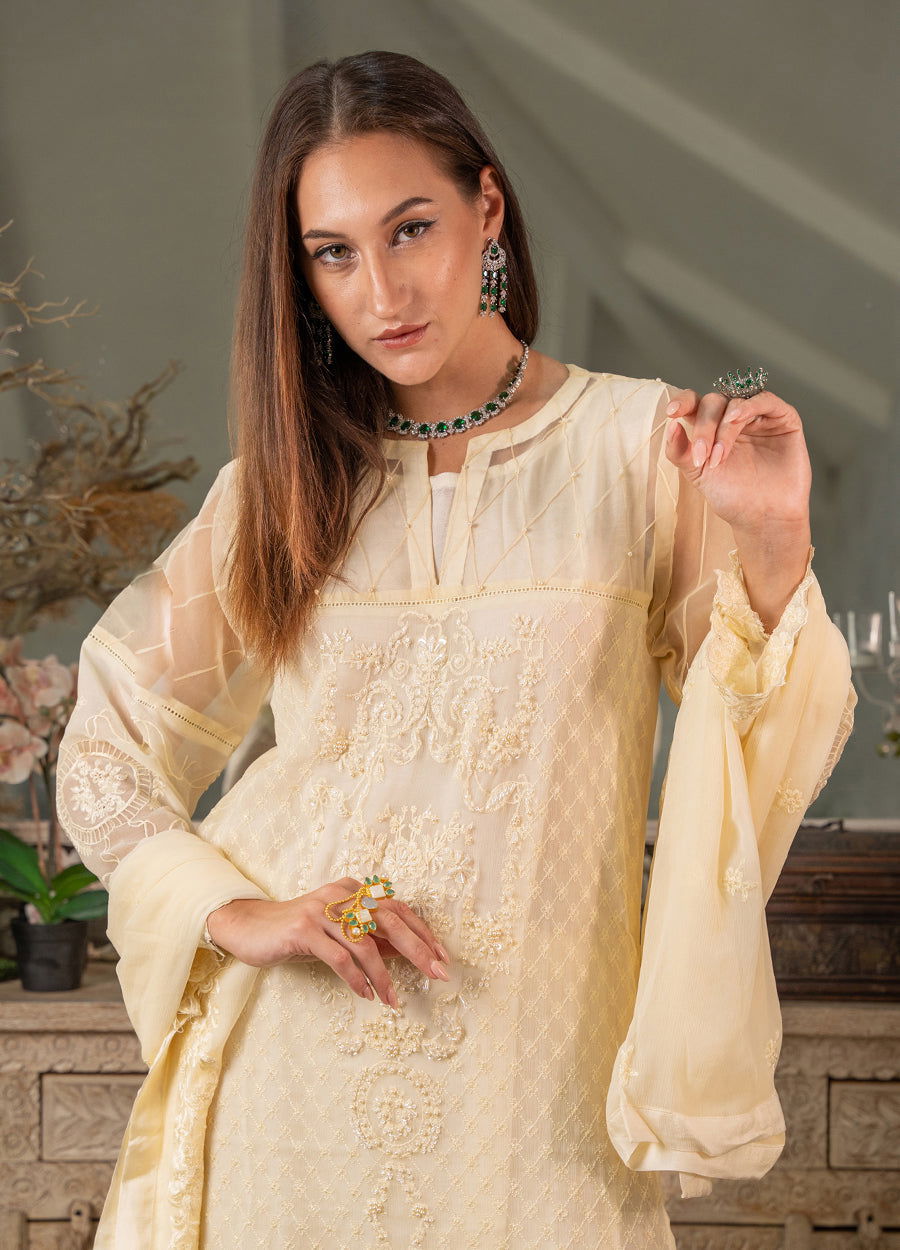 Iqraar  Embroidered Luxury Chiffon Unstitched 3pcs - Jotey