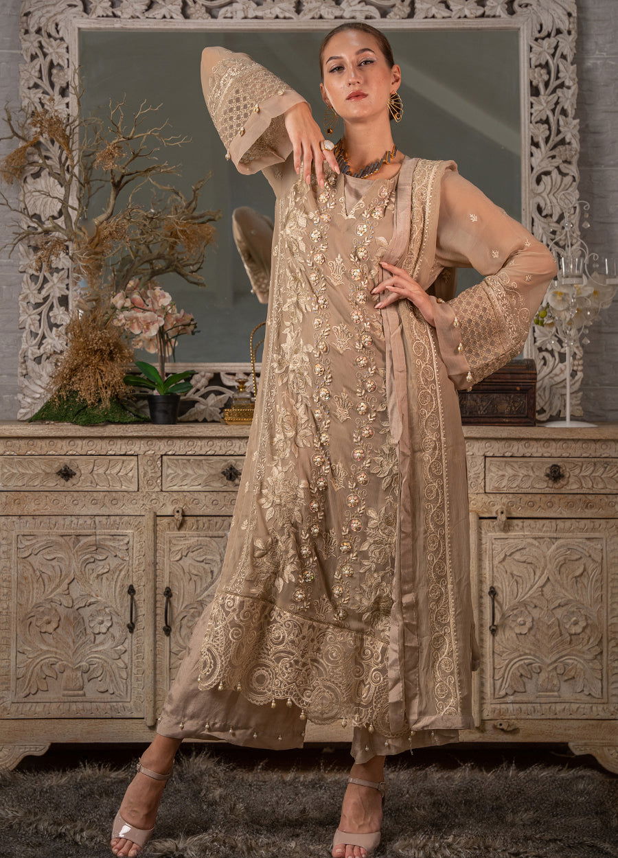 Iqraar  Embroidered Luxury Chiffon Unstitched 3pcs - Jotey